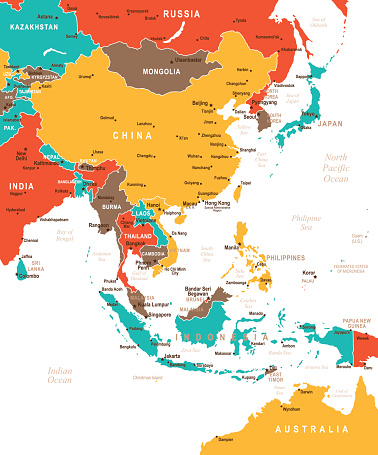 Colored East Asia Map