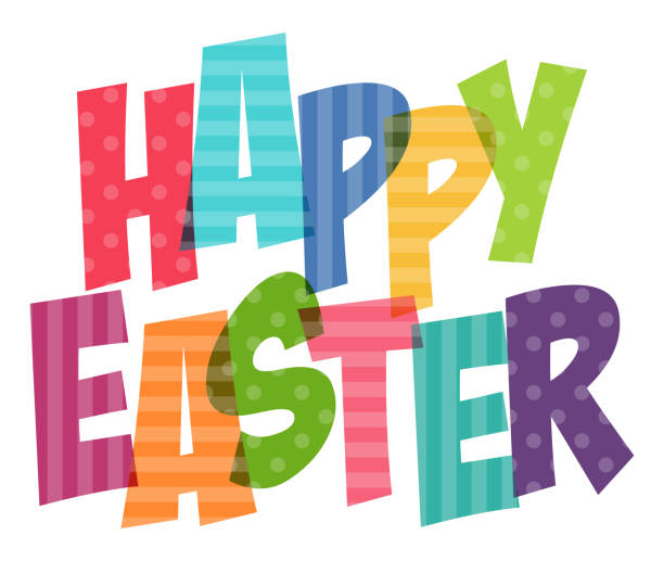 colored greetings Happy Easter letters EPS 10 vector illustration of Happy Easter stylized colorful fonts with dots and dashes easter sunday stock illustrations