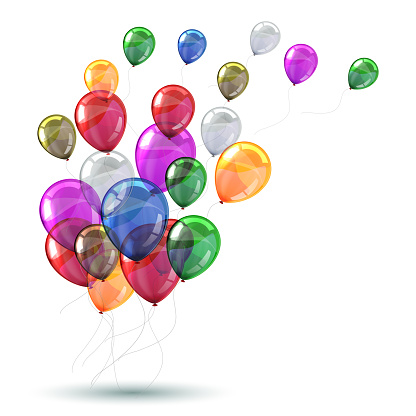 Colored helium balloons fly up, celebration - stock vector