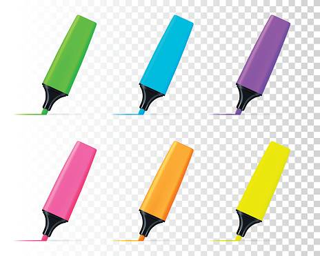 Colored highlighters set isolated on blank background