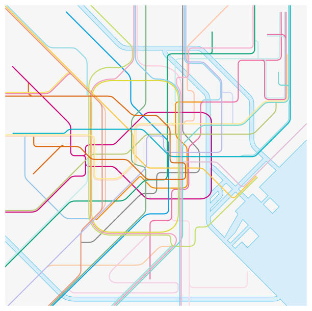 bildbanksillustrationer, clip art samt tecknat material och ikoner med färgade metro vektor karta över den japanska huvudstaden tokio - tunnelbana