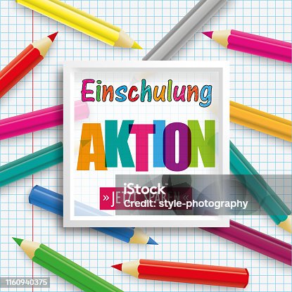 istock Colored Pencils Frame Checked Paper Einschulung Aktion 1160940375