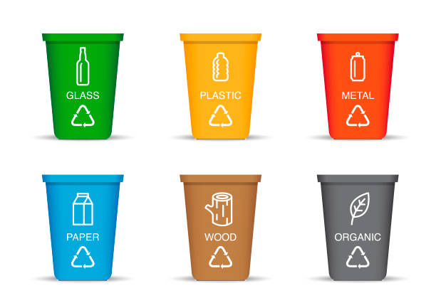 ilustrações de stock, clip art, desenhos animados e ícones de colored recycling bin - contentores