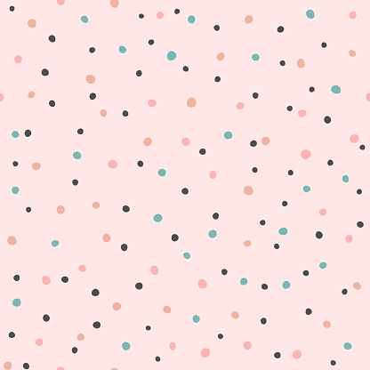 Colored repeating irregular polka dot. Seamless pattern with rounded spots drawn by hand. Simple endless girlish pritn.