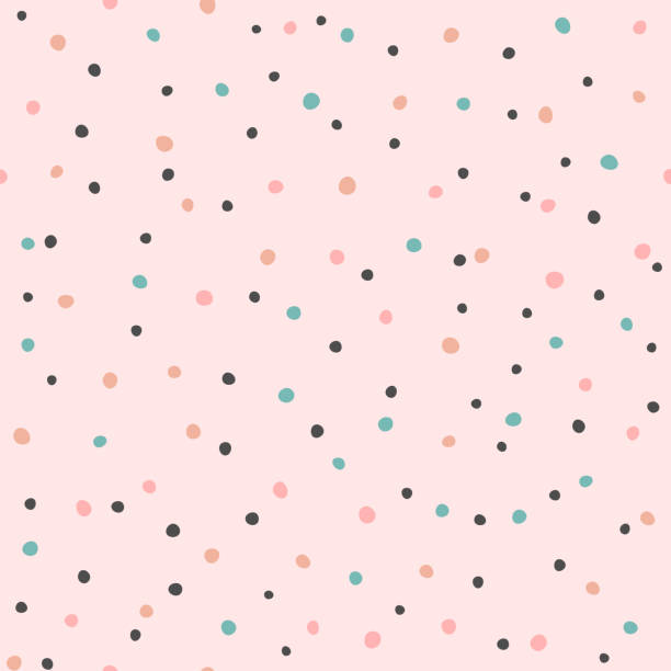 Colored repeating irregular polka dot. Seamless pattern with rounded spots drawn by hand. Simple endless girlish pritn. Colored repeating irregular polka dot. Seamless pattern with rounded spots drawn by hand. Simple endless girlish pritn. Girly vector illustration. Pink, brown, blue, black. femininity stock illustrations