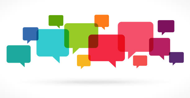 colored speech bubbles illustration of colored speech bubbles in a row with space for text talking stock illustrations