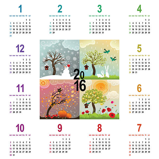colorful 2016 calendar with four seasons illustration vector art illustration