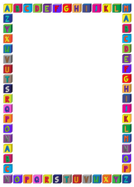 Colorful 3D alphabet random blocks frame in A4 Sheet Colorful 3D alphabet random blocks frame in A4 Sheet education borders stock illustrations