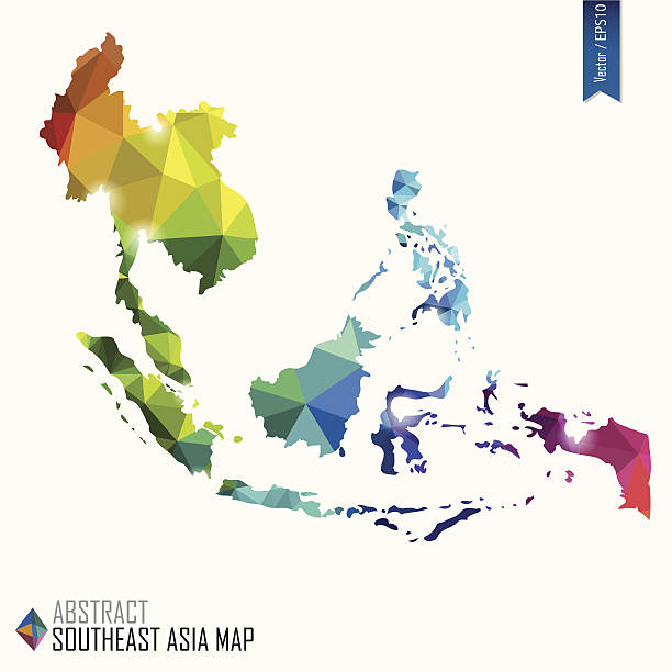 stockillustraties, clipart, cartoons en iconen met colorful abstract southeast asia map, vector illustration, eps10 - association of southeast asian nations
