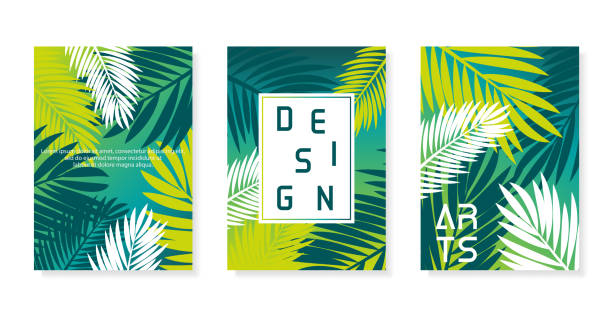 stockillustraties, clipart, cartoons en iconen met kleurrijke abstract vector poster set. illustratie van de palm achtergrond. eps10 - palmboom