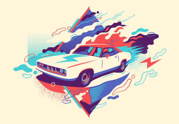 Colorful abstraction. Colorful abstraction with retro car. Vector illustration. car backgrounds stock illustrations