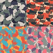 Set of USA shape camo seamless pattern. Colorful America urban camouflage. Vector fabric textile print design.