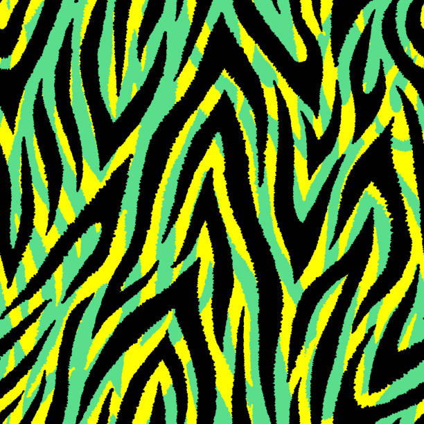 bunte tier fell textur musterdesign. exotische tropische vektor hintergrund. grün, schwarz und gelb mischen. - haut und feder stock-grafiken, -clipart, -cartoons und -symbole