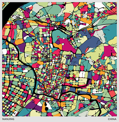 colorful art Illustration style map,Nanjing city,China