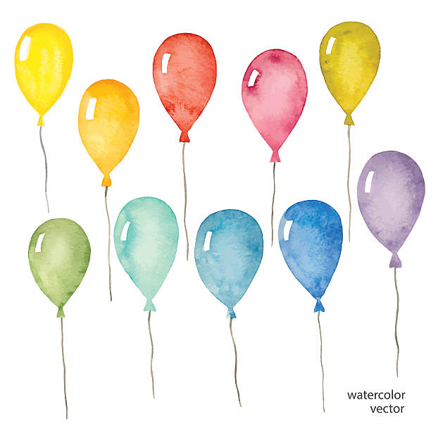 Colorful balloons Set of colorful balloons inflatable, watercolor, vector illustration. balloon clipart stock illustrations