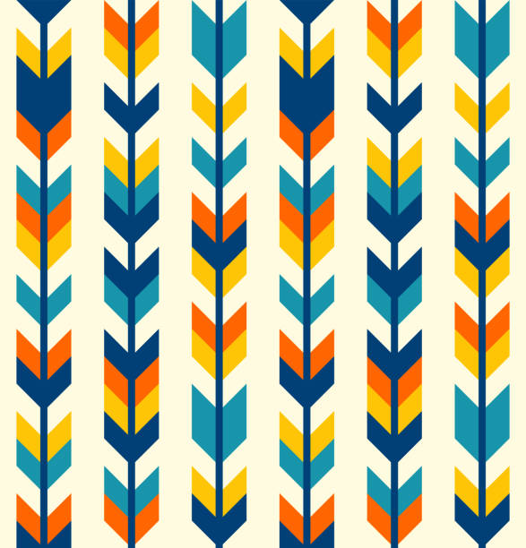 Colorful bohemian aztec arrows pattern Southwestern aztec style colorful arrows rows seamless pattern in blue,teal, yellow, orange. southwest stock illustrations
