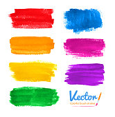 Vector set of hand drawn watercolor colorful brush strokes.