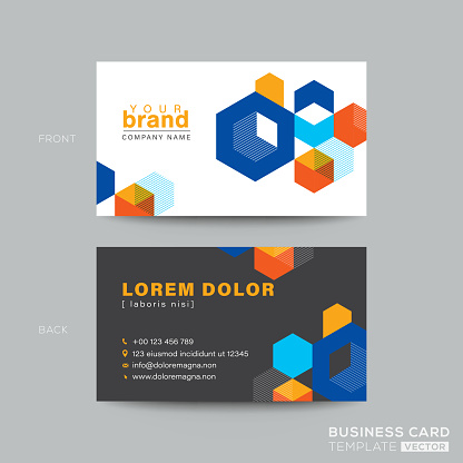 colorful business card design with isometric cube graphic background. Clean and modern name card design template. Youthful dynamic concept business card