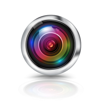 Colorful camera lens on white background. Vector illustration.