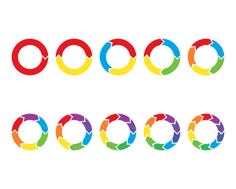 Colorful circle arrow charts. Multi color spinning arrows icons