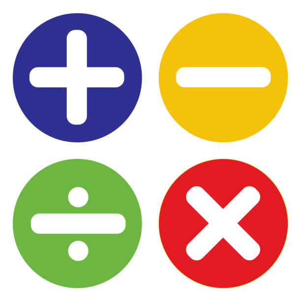 bunter kreis math symbol symbole symbole - plus minus stock-grafiken, -clipart, -cartoons und -symbole