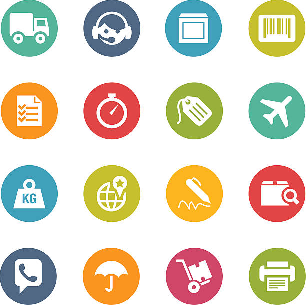 Colorful circular icons related to shipping vector art illustration