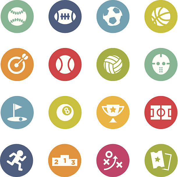 Colorful circular sports icons on white background vector art illustration