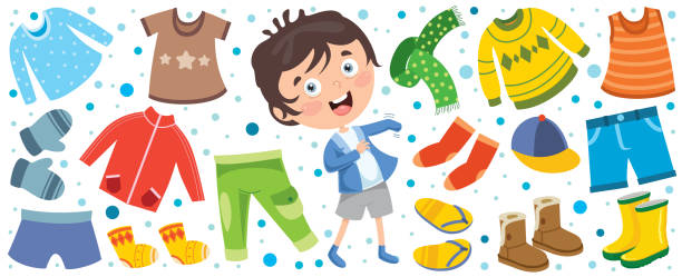 ilustrações de stock, clip art, desenhos animados e ícones de colorful clothes for little children - clothes wardrobe