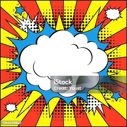 istock Colorful Comic Pop Art Blank Layout Template in Retro Desigh Style. 1345539863