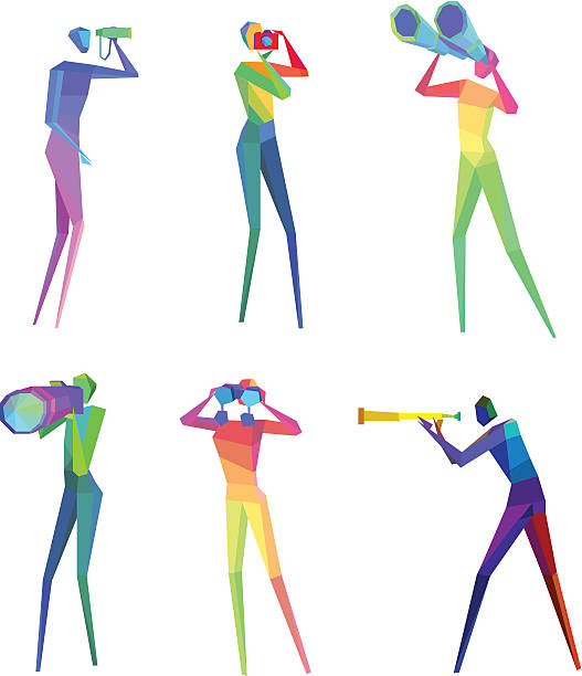 colorful conceptual polygonal people - fbi stock illustrations