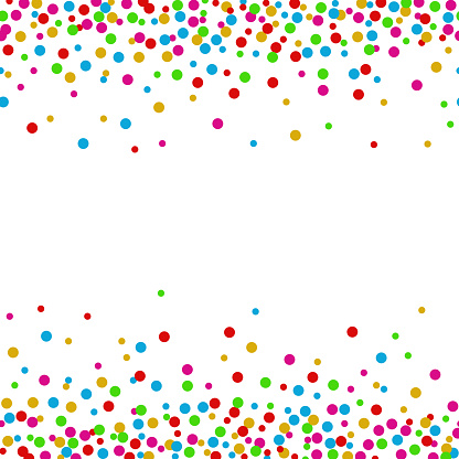 Colorful confetti dots on a white background