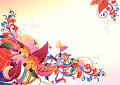 bright floral background - corner and scroll, vector artwork