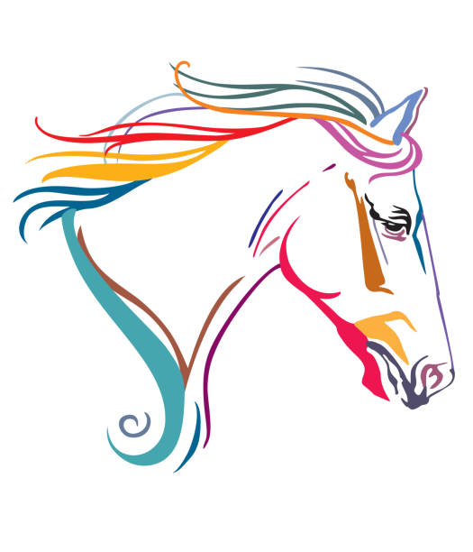 Colorful decorative horse 14 Colorful decorative ornamental contour portrait of running horse with long mane, looking  in profile. Vector illustration in different colors isolated on white background. Image for logo, design and tattoo. horse patterns stock illustrations