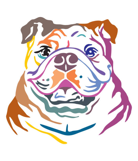 stockillustraties, clipart, cartoons en iconen met kleurrijk decoratief portret van de vectorillustratie van de buldog van de hond - bulldog