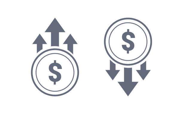 kolorowa ikona znaku dolara w górę i w dół. szablon ilustracji grafiki wektora. odizolowane na białym tle. - inflation stock illustrations
