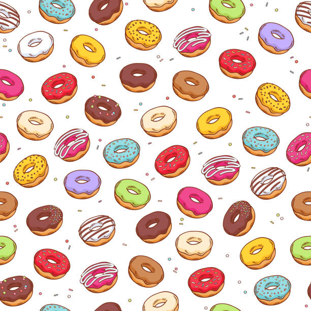 Sweet Glazed Donut With Sprinkles Sketch Illustrations, Royalty-Free ...