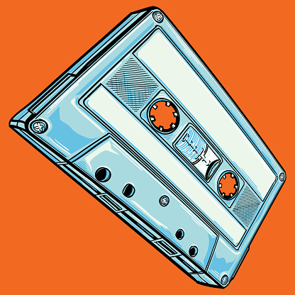 Colorful drawn retro musical audio cassette