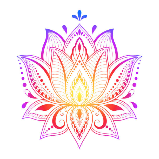 bunte blumenmuster für mehndi und henna zeichnung. hand-zeichnen-lotus-symbol. dekoration im orientalischen, indischen ethnostil. - lotusblume tattoo stock-grafiken, -clipart, -cartoons und -symbole