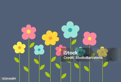 istock Colorful flowers background. Cute summer flowers growing in the garden. Vector illustration. 1312444891