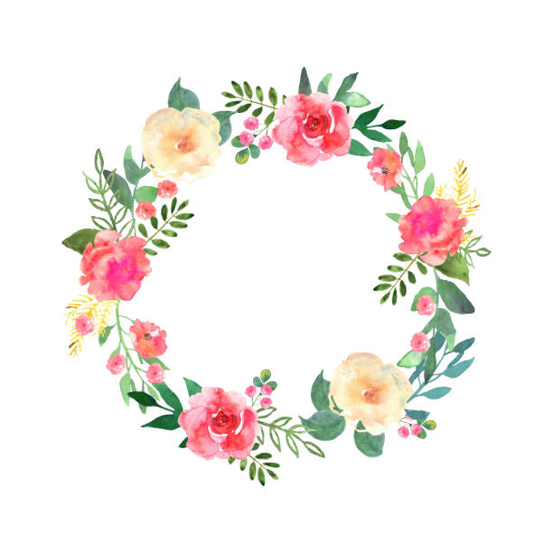 Colorful flowers wreath. Elegant floral collection with beautifu Colorful flowers wreath. Elegant floral collection with beautiful flowers and leaves in watercolor, hand drawn. Vector design for invitation, wedding or greeting cards. wedding clipart stock illustrations