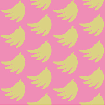 Colorful fruit pattern of yellow bananas on pink background.