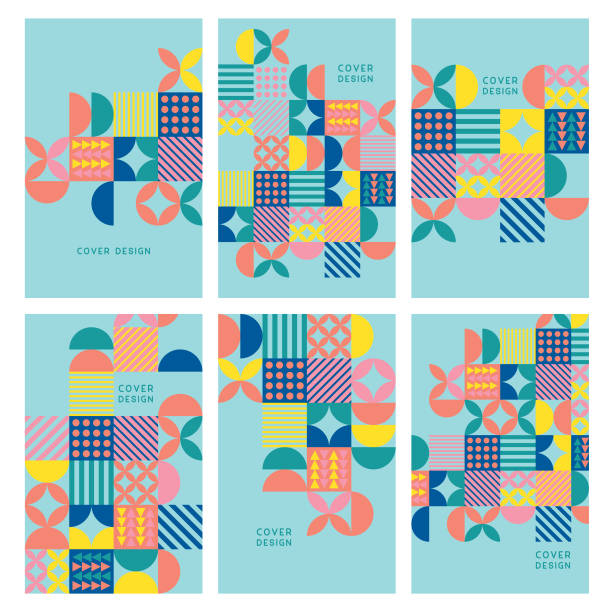 Colorful geometric covers Editable set of vector illustrations on layers. book patterns stock illustrations