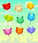 Colorful glossy flying animal-shaped balloons. Vector icons set.