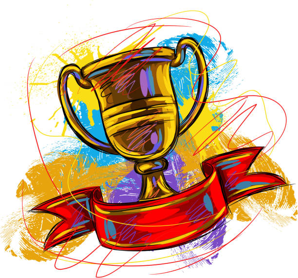 Colorful Golden Trophy vector art illustration
