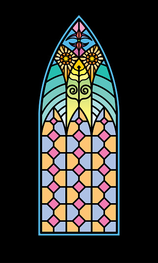 Colorful Gothic stained glass window.