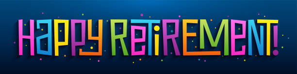 szczęśliwa emerytura! kolorowa kartka z życzeniami - retirement stock illustrations