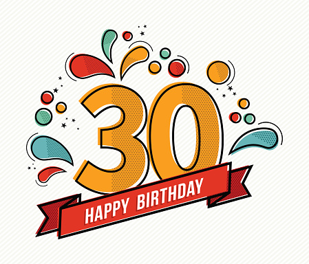 Colorful happy birthday number 30 flat line design