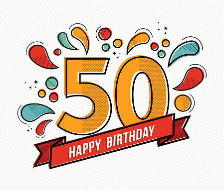 Colorful happy birthday number 50 flat line design