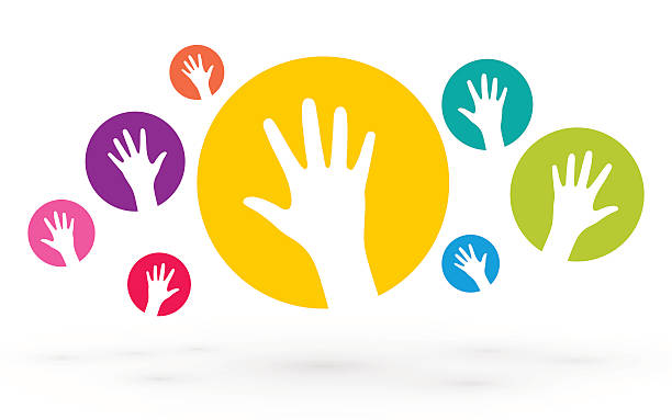 colorful icons of human hands vector art illustration