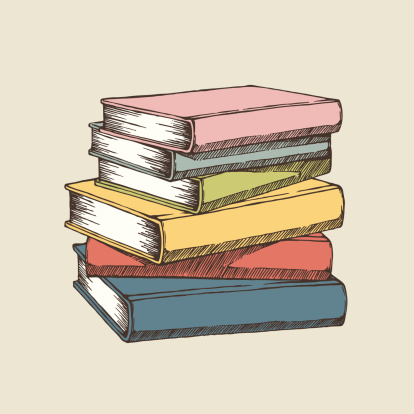 A colorful illustration of a stack of books